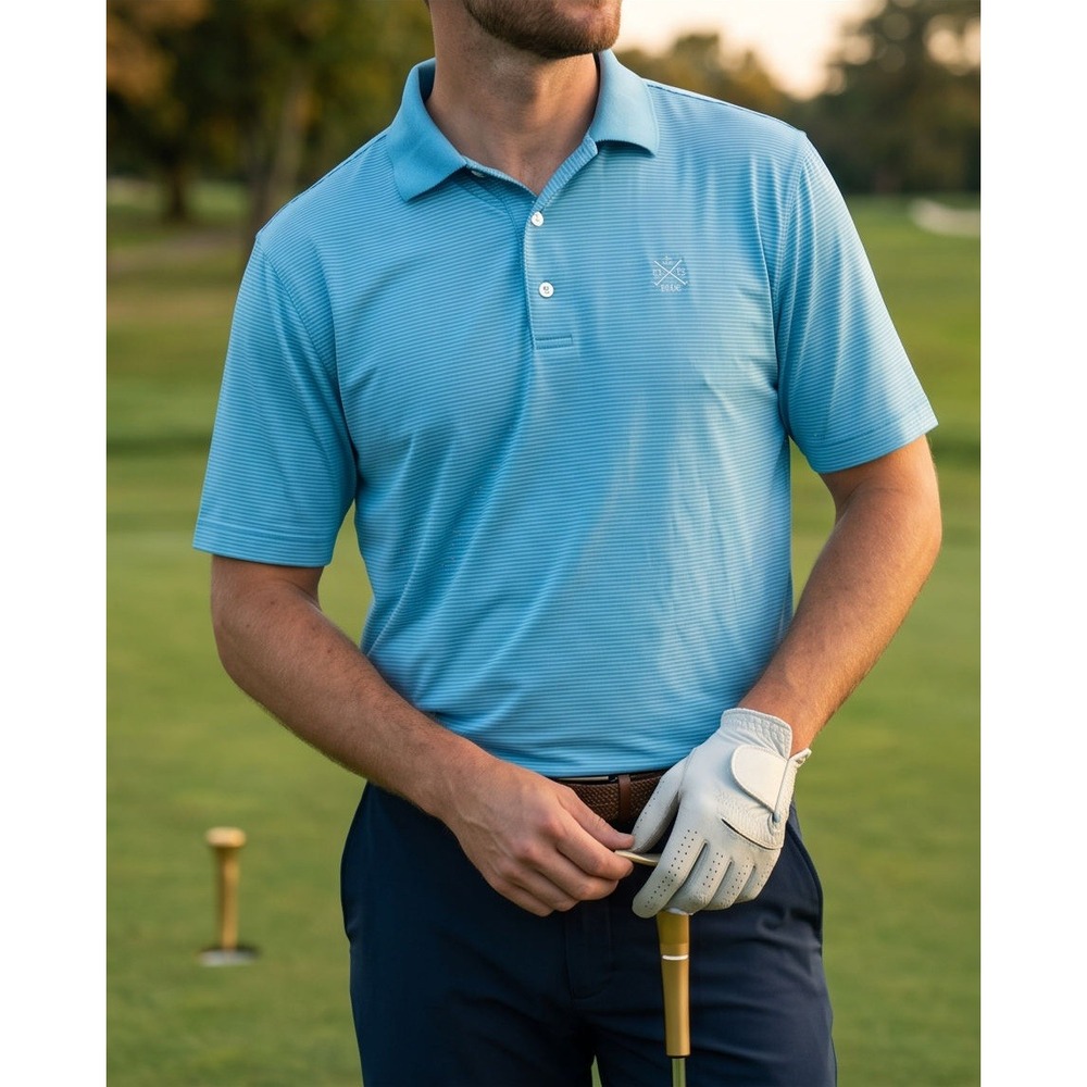 Peter Millar Mens XXL Summer Comfort Polo Shirt Blue Stripe Evanston Golf Course